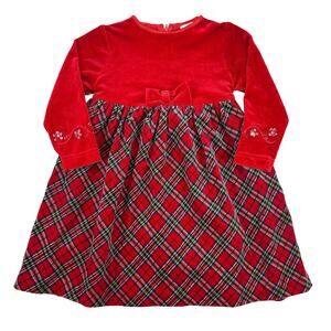 B.T. Kids VTG Christmas Dress Girls 3T Red Velvet Tartan Plaid Holiday
